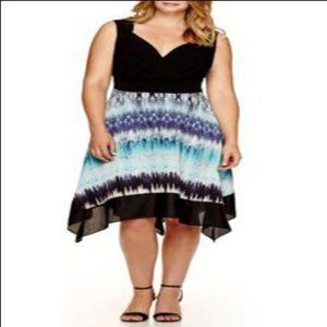 Melrose Sleeveless Handkerchief Hem Dress Wome Plus Size 24 Black Aqua Blue Navy